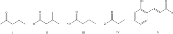 <strong>Which of the following compounds will not react with NaBH<sub>4</sub>? </strong> A)I B)II C)III D)IV E)V