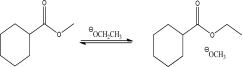 Draw a detailed free energy diagram for the following transesterfication reaction.Include and label the overall reactants,the overall products,the intermediate(s),the axis,and the transition state(s).