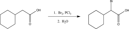 <strong>What is the role of PCl<sub>3</sub> in the following reaction? </strong> A)It converts the carboxylic acid to an enolizable acid chloride. B)It acts as a base and deprotonates the α carbon. C)It converts the carboxylic acid to an acid bromide. D)It activates Br<sub>2</sub> and forms a better nucleophile. E)It increases the rate of the reaction.