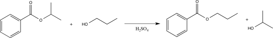 <strong>Which of the following correctly explains how sulfuric acid catalyzes the reaction shown below? </strong> A)The acid increases the rate of nucleophile elimination. B)The acid increases the nucleophilicity of the alcohol. C)The acid donates a proton to the alcohol. D)The acid converts the ester into a carboxylic acid. E)The acid activates the carbonyl carbon and makes it more electrophilic.