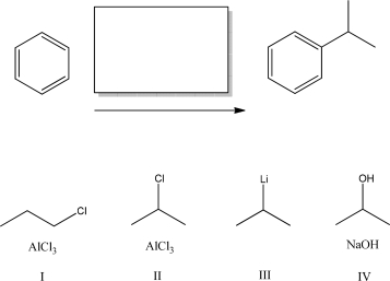 <strong>Which reagent(s)will best complete the following reaction? </strong> A)I B)II C)III D)IV E)Both I and II will complete the reaction.