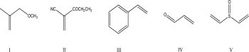 Which of the following monomers would react the slowest in an anionic polymerization initiated by the addition of butyl lithium?  