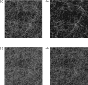 <strong> Figure 1 Figure 1 shows images taken from the Bolshoi simulation of the formation of the large-scale structure in the universe. Which one of these images represents the state of the universe at the highest redshift?</strong> A) A B) B C) C D) D E) All of these occur at the same redshift, just in different regions of the universe.