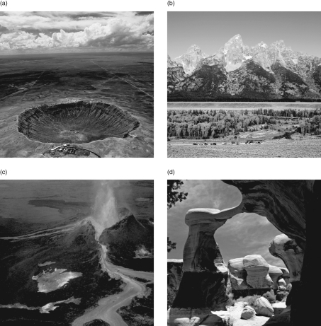 Figure 1 -Which picture in Figure 1 illustrates an example of plate tectonics occurring on Earth?