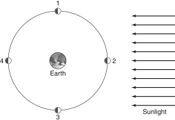 <strong> Figure 2 In Figure 2, at which position must the moon be located in order for a lunar eclipse to occur?</strong> A) 1 B) 2 C) 3 D) 4