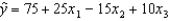<strong>For the multiple regression model: , if x<sub>2</sub> were to increase by 5, holding x<sub>1</sub> and x<sub>3</sub> constant, the value of y will:</strong> A) increase by 5. B) increase by 75. C) decrease on average by 5. D) decrease on average by 75.