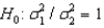 When the necessary conditions are met, a two-tail test is being conducted at \alpha = 0.05 to test . The two sample variances are and , and the sample sizes are n<sub>1</sub> = 25 and n<sub>2</sub> = 25. The calculated value of the test statistic will be F = 2.
