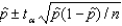  Assuming that all necessary conditions are met, what needs to be changed in the formula   so that we can use it to construct a (1 - \alpha ) confidence interval estimate for the population proportion p? 