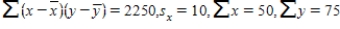 <strong>In a simple linear regression problem,the following statistics are calculated from a sample of 10 observations: .The least squares estimates of the slope and y-intercept are,respectively,</strong> A)1.5 and 0.5 B)2.5 and 1.5 C)1.5 and 2.5 D)2.5 and −5.0