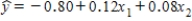 In reference to the equation ,the value 0.12 is the average change in y per unit change in x<sub>1</sub>,when x<sub>2</sub> is held constant.