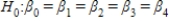 <strong>In testing the validity of a multiple regression model in which there are four independent variables,the null hypothesis is:</strong> A) . B) . C) . D) )
