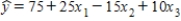 <strong>For the multiple regression model: ,if x<sub>2</sub> were to increase by 5,holding x<sub>1</sub> and x<sub>3</sub> constant,the value of y will:</strong> A)increase by 5. B)increase by 75. C)decrease on average by 5. D)decrease on average by 75.