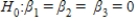 In testing the significance of a multiple regression model with three independent variables,the null hypothesis is .