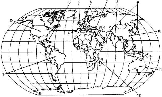 COMPLETION Locate the following places by reference number on the map: ____ North America