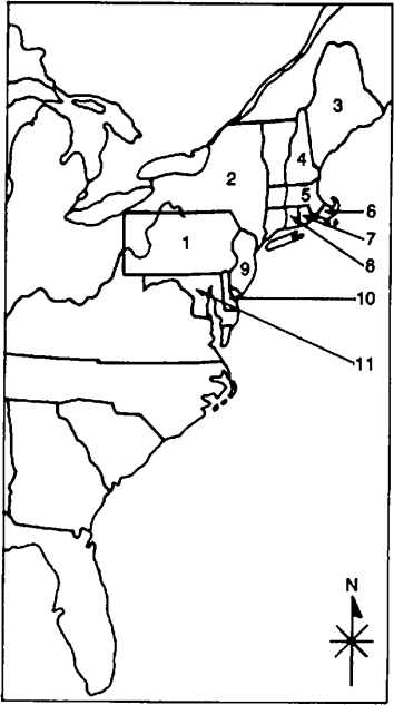 COMPLETION Locate the following places by reference number on the map: ____ Pennsylvania