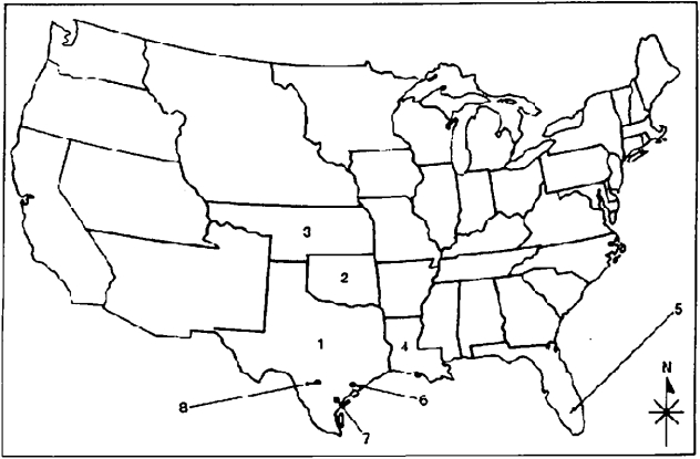 COMPLETION Locate the following places by reference number on the map: ____ Everglades