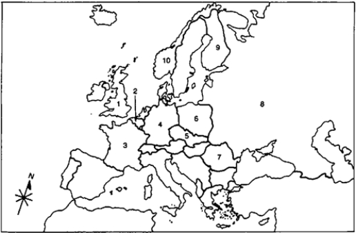 Locate the following places by reference number on the map: Europe at the Onset of World War II, c. 1939 ____ The only European nation to pay off its World War I debts to the United States, invaded by the Soviet Union in 1939-1940.