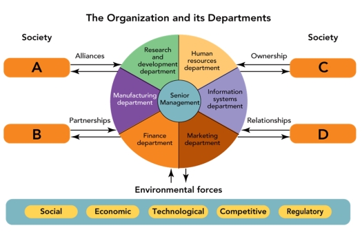 <strong>FIGURE 1-1 In Figure 1-1 above, B represents a firm's partnerships with</strong> A)other organizations. B)suppliers. C)shareholders. D)customers. E)other departments.