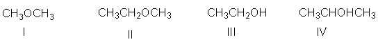 <strong>Which of the following compounds have a molecular formula of C<sub>2</sub>H<sub>6</sub>O? </strong> A) I B) II C) III D) IV E) Both I and III
