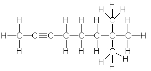 <strong>Which of the following is the correct condensed structure for the following compound? </strong> A) CH<sub>3</sub>C<sub>2</sub>(CH<sub>2</sub>)<sub>3</sub>C(CH<sub>3</sub>)<sub>3</sub> B) CH<sub>3</sub>CC(CH<sub>2</sub>)<sub>3</sub>C(CH<sub>3</sub>)<sub>2</sub>CH<sub>3</sub> C) (CH<sub>3</sub>)<sub>3</sub>C<sub>2</sub>(CH<sub>2</sub>)<sub>3</sub>CH<sub>3</sub> D) CH<sub>3</sub>C≡C(CH<sub>2</sub>)<sub>3</sub>C(CH<sub>3</sub>)<sub>3</sub> E) CH<sub>3</sub>CC(CH<sub>2</sub>)<sub>3</sub>C(CH<sub>3</sub>)<sub>3</sub>