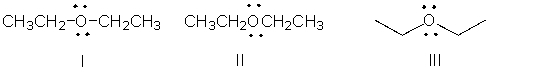 <strong>Identify the partially condensed structure for CH<sub>3</sub>CH<sub>2</sub>OCH<sub>2</sub>CH<sub>3</sub>. </strong> A) I B) II C) III D) IV E) V