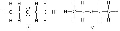 <strong>Identify the partially condensed structure for CH<sub>3</sub>CH<sub>2</sub>OCH<sub>2</sub>CH<sub>3</sub>. </strong> A) I B) II C) III D) IV E) V