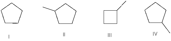<strong>Which of the following bond-line structures are of the same compound? </strong> A) I and II B) II and III C) III and IV D) II and IV E) None of these