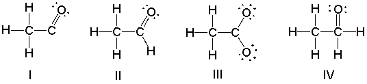 <strong>Which of the following is the correct Lewis structure for the following compound? </strong> A) I B) II C) III D) IV E) none of these