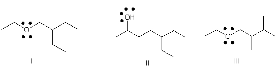 <strong>Which of the following is the correct bond-line structure for CH<sub>3</sub>CHOH(CH<sub>2</sub>)<sub>2</sub>CH(CH<sub>2</sub>CH<sub>3</sub>)<sub> </sub><sub>2</sub>? </strong> A) I B) II C) III D) IV E) V