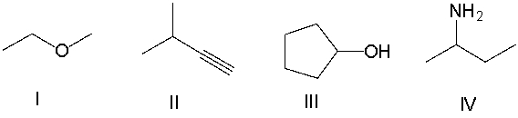 <strong>Which of the following compounds contain an alcohol functional group? </strong> A) I B) II C) III D) IV E) None of these