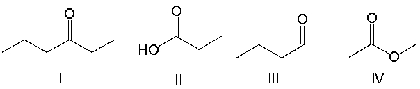 <strong>Which of the following compounds contain a ketone functional group? </strong> A) I B) II C) III D) IV E) All of these