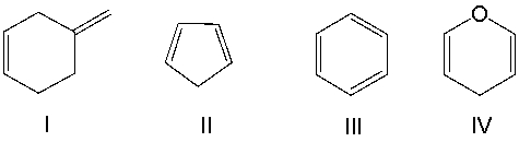 <strong>Which of the following compounds contain an aromatic ring? </strong> A) I B) II C) III D) IV E) Both III and IV