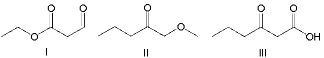 <strong>Which of the following compounds have both a ketone and an ester functional group? </strong> A) I B) II C) III D) IV E) V
