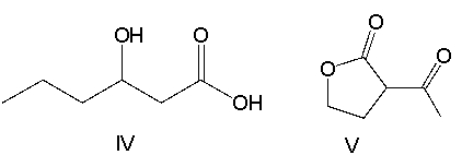 <strong>Which of the following compounds have both a ketone and an ester functional group? </strong> A) I B) II C) III D) IV E) V
