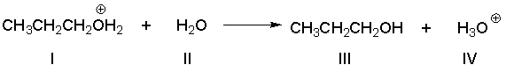 <strong>Identify the conjugate base in the following reaction. </strong> A) I B) II C) III D) IV E) none of the above