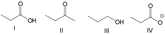 <strong>Which of the following compounds is most acidic? </strong> A) I B) II C) III D) IV