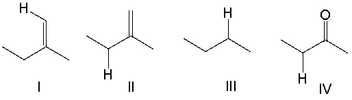 <strong>Which of the indicated protons is most acidic? </strong> A) I B) II C) III D) IV