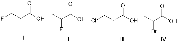 <strong>Which of the following compounds is most acidic? </strong> A) I B) II C) III D) IV