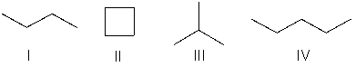 <strong>Which pair of the following compounds are constitutional isomers? </strong> A) I and III B) II and III C) III and IV D) I and IV