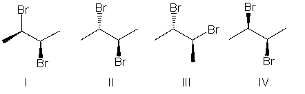 <strong>Which of the following is a wedge and dash structure for the following Newman projection? </strong> A) I B) II C) III D) IV