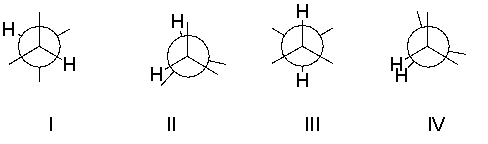 <strong>Which of the following is the lowest energy conformer of the following compound looking down the indicated bond? </strong> A) I B) II C) III D) IV