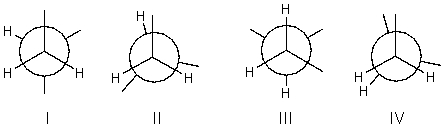 <strong>Which of the following is the highest energy conformer of the following compound looking down the indicated bond? </strong> A) I B) II C) III D) IV
