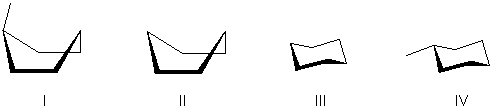<strong>Which of the following is a chair conformation of the following substituted cyclohexane? </strong> A) I B) II C) III D) IV