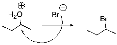 <strong>What is wrong with the following mechanism? </strong> A) There is no leaving group, so there should be no arrows. B) The arrow should be removing a proton from the H<sub>2</sub>O group. C) An arrow is also needed to indicate the loss of the leaving group. D) The arrow is backwards.