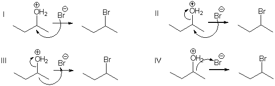 <strong>Which of the following mechanistic steps represents a nucleophilic attack? </strong> A) I B) II C) III D) IV
