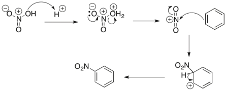 <strong>What pattern of curved arrow pushing is the fourth step of this reaction? </strong> A) proton transfer B) loss of leaving group C) nucleophilic attack D) rearrangement