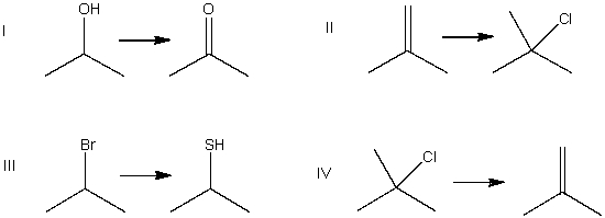<strong>Which of the following is a substitution reaction? </strong> A) I B) II C) III D) IV