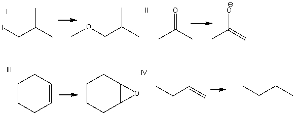 <strong>Which of the following is a substitution reaction? </strong> A) I B) II C) III D) IV