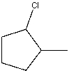 <strong>What is the IUPAC name for the following compound? </strong> A) Chlorocyclopentane B) 2-Chloro-1-methylcyclopentane C) 1-Methyl-2-chlorocyclopentane D) 1-Chloro-2-methylcyclopentane