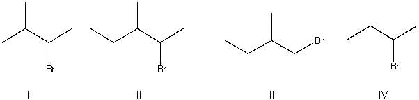 <strong>What is the correct structure for 2-bromo-3-methylbutane? </strong> A) I B) II C) III D) IV